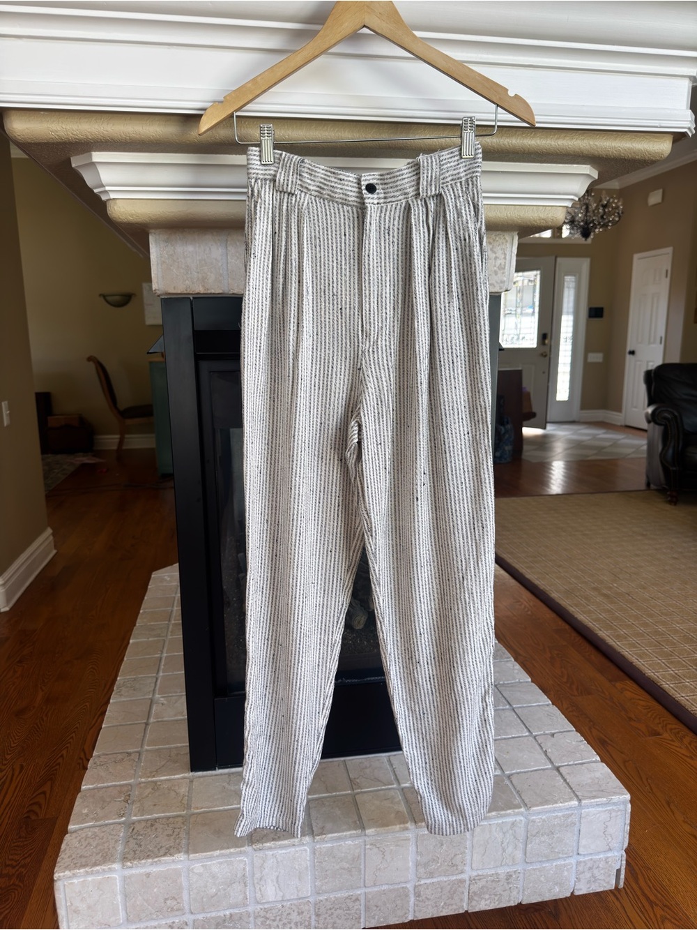 Vintage Daily Habit Striped Pleated Tapered Trouser Pants 90s Academia Work Wear